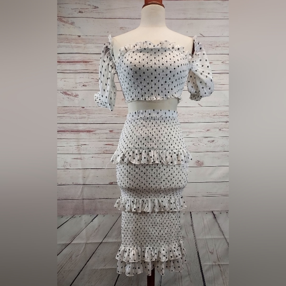 2piece Black & White Polka-dot Dress Set